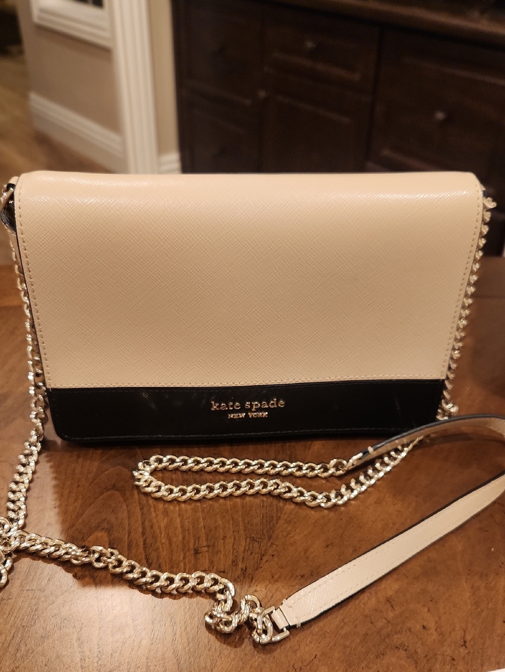 Kate Spade Two-Tone Cream and Black Crossbody with Gold Chain